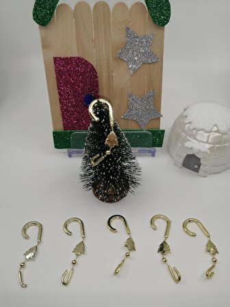 Çam Ağacı Süs Asma Çengeli Yılbaşı Yeniyıl Noel Süsleme Altın Renk 5 Adet