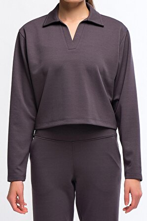 Antrasit Kadın Yaka Detaylı Sweatshirt - More