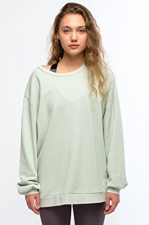 Yeşil Kadın Mineral Boyalı Organik Pamuklu Oversize Sweatshirt - Paula