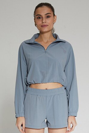 Mavi Kadın Dik Yaka Crop Sweatshirt - Regla