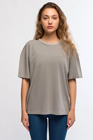 Gri Kadın Mineral Boyalı Organik Pamuklu Oversize T-shirt - Maya