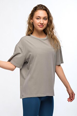 Gri Kadın Mineral Boyalı Organik Pamuklu Oversize T-shirt - Maya