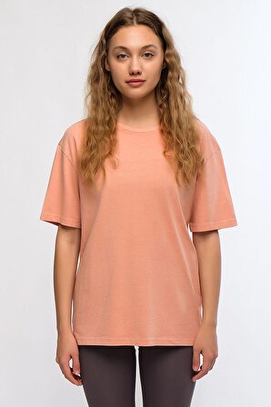 Turuncu Kadın Mineral Boyalı Organik Pamuklu Oversize T-shirt - Maya