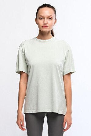 Yeşil Kadın Mineral Boyalı Organik Pamuklu Oversize T-shirt - Maya