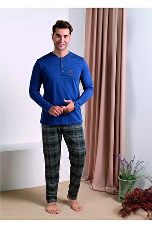 Erkek Pijama Takımı Uzun Kol Düğmeli Mevsimlik