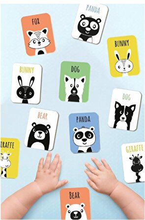 Ahşap Eşleştirme Kartları Hafıza Oyunu Wooden Memory Game Renkli Hayvanlar