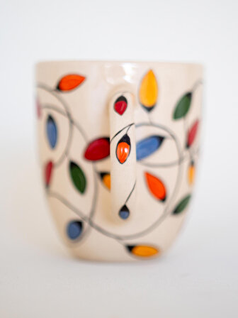El Yapımı Kahve Bardağı - Renkli Seramik Kupa - Özel Tasarım Mug - Yılbaşı Temalı Bardak
