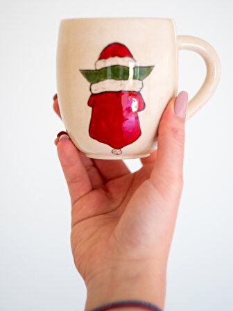 El Tasarımı Tasarım Mug - Baby Yoda Desenli Kahve Kupası - Seramik Özel Tasarım Mug - Hediyelik