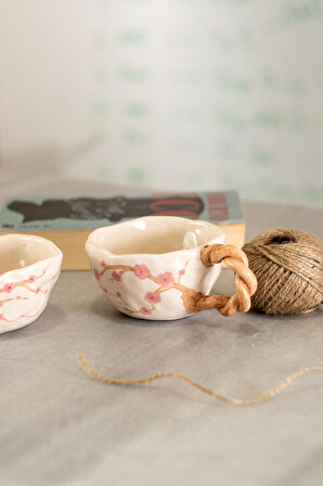 Sakura Desenli Fincan | Çay Kahve Fincanı | El Yapımı Seramik Kahve Fincanı