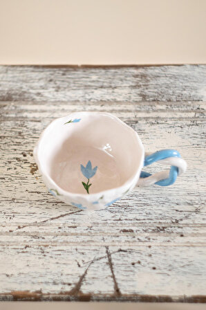 Çiçekli Çay Kahve Fincanı, El Yapımı Seramik Fincan, Çiçekli Minimal Tasarım Fincan