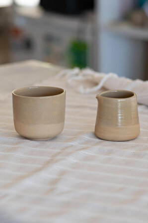 Kahve Seti, El Yapımı Stoneware Kahve Bardağı ve Sütlük, Hediyelik Kahve Seti