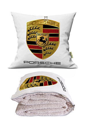 Porsche Baskılı Tv Battaniyeli Opsiyonel Dekoratif Araç İçi Yastık