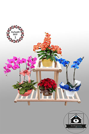 Natural Ahşap Çiçeklik 1 - Sağlam Ürün - Çiçek Saksı Standı - Balkon Saksılık - Raf Sehpa