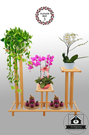 Çiçek Standı 3 - Çiçeklik - Ahşap Antik Dizayn - Raf - Saksılık - Çiçek Sehpası