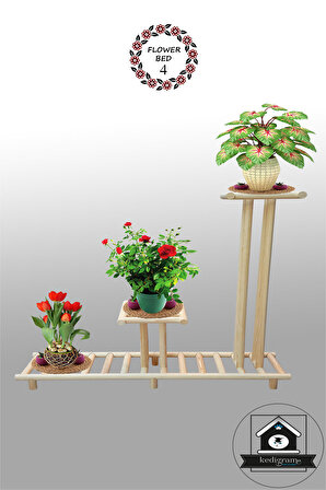 Çiçek Standı 4 - Çiçeklik - Ahşap Antik Dizayn - Raf - Saksılık - Balkon Bahçe Düzenleme