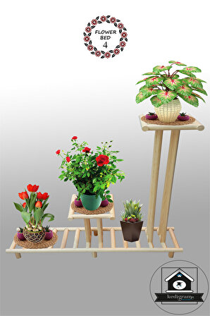 Çiçek Standı 4 - Çiçeklik - Ahşap Antik Dizayn - Raf - Saksılık - Balkon Bahçe Düzenleme