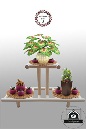 Çiçek Standı 5 - Natural Çiçeklik -saksılık- Çiçek Rafı - Balkon Bahçe Düzenleme