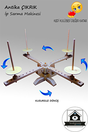 ÇIKRIK - İP ÇİLE SARMA MAKİNASI - ÖZEL ANTİKA AHŞAP - TOPLANIR KATLANIR AYARLANABİLİR ÜRÜN