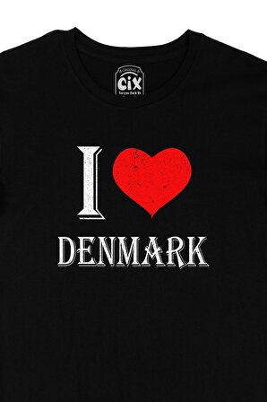 I Love Danimarka Siyah Tişört