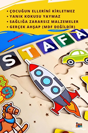 Eğitici Ahşap Yap Boz Oyuncak (HAYVANLAR, SAYİLAR VE ARAÇ ŞEKİLLER)Tak Çıkar Puzzle Yapboz