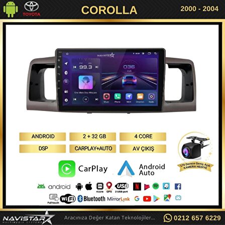 Toyota Corolla 2000-2004 Model 2+32GB Android 13 Kablosuz Carplay Navigasyon Multimedya Sistemi 