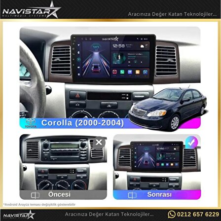 Toyota Corolla 2000-2004 Model 2+32GB Android 13 Kablosuz Carplay Navigasyon Multimedya Sistemi 
