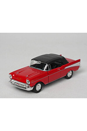Lisanslı 1957 Chevrolet Bel Air Çek Bırak Model Metal Araba (1:34) Kırmızı