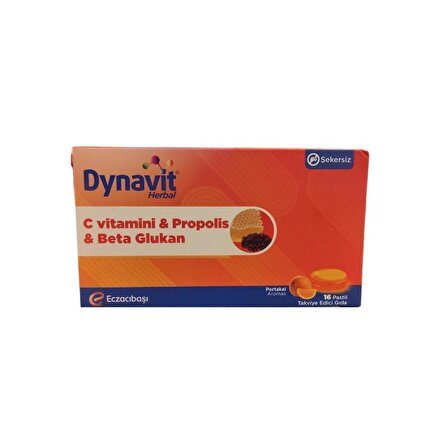 Dynavit Herbal C Vitamini, Propolis ve Beta Glukan İçeren Portakal Aromalı Takviye Edici Gıda 16 Pastil 