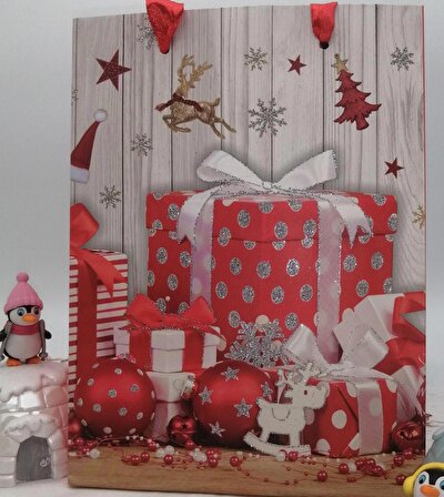 Karton Çanta Simli Yılbaşı Hediye Paketleri, Yeniyıl, Christmas Noel Çanta Hediyelik