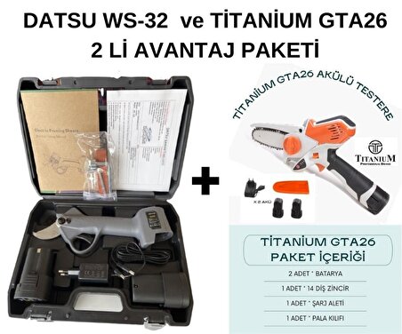 Datsu WS32 + Titanium GTA26 Akülü Budama Seti 32mm Makas+Testere