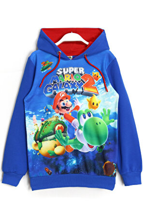 Super Mario Baskılı Kapüşonlu Erkek Çocuk Sweatshirt
