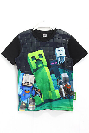 Minecraft Creeper 3d Dijital Baskı Erkek Çocuk T-shirt Siyah