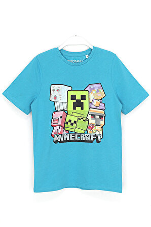 Minecraft Erkek Çocuk Yüksek Baskı T-shirt Mavi