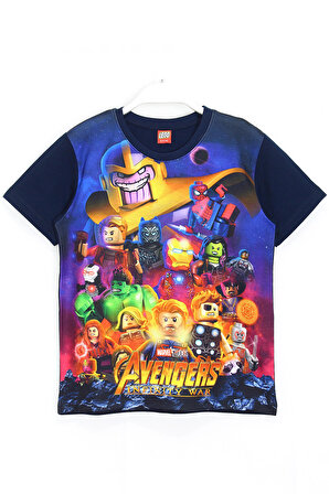 3D Lego Avengers Infinity War Baskılı Erkek Çocuk Kısa Kollu T-shirt Lacivert