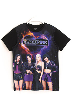 Blackpink K-pop Grup Dijital Baskı Kız Çocuk T-shirt Siyah Renk
