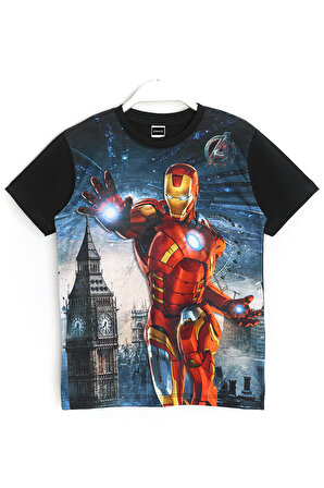 3D Erkek Çocuk Iron Man Demir Adam Baskılı T-Shirt Siyah