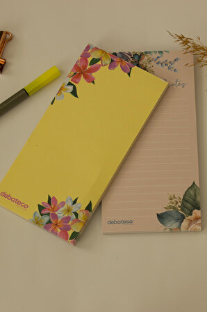Tutkallı Bloknot Not Kağıdı 50 Yaprak Çiçekli Tasarım 7.5X15 cm