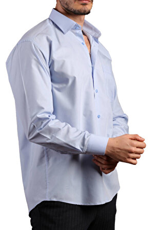 Mavi Büyük Beden Rahat Kesim Cepli Uzun Kol Regular Fit Erkek Gömlek  - 150-5