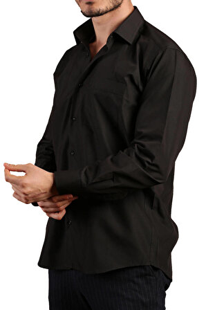 Siyah Büyük Beden Rahat Kesim Cepli Uzun Kol Regular Fit Erkek Gömlek  - 150-20