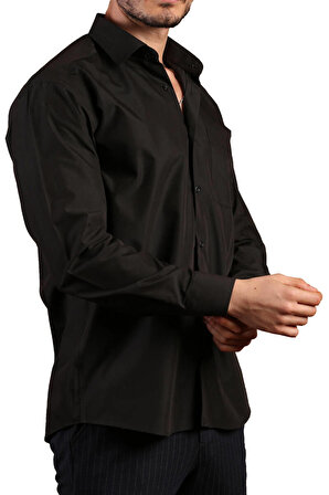 Siyah Büyük Beden Rahat Kesim Cepli Uzun Kol Regular Fit Erkek Gömlek  - 150-20