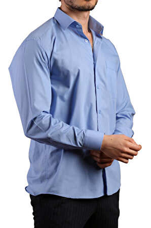 Koyu Mavi Büyük Beden Rahat Kesim Cepli Uzun Kol Regular Fit Erkek Gömlek  - 150-23