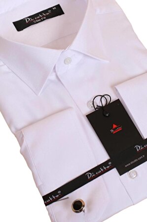 Beyaz Dar Kesim Micro Kumaş Kol Düğmeli Slim Fit Erkek Gömlek - 201-1