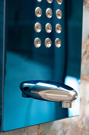 DECORDEM BANORA Infinity Lux Duş Paneli, 5 Fonksiyonlu, Paslanmaz Çelik, Tepe Duş, Şelale Sistem, Mavi