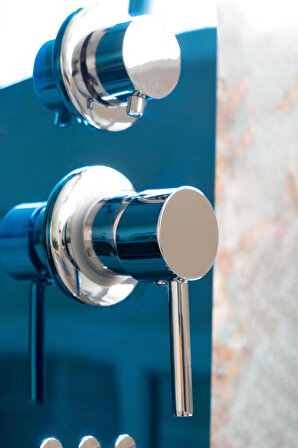 DECORDEM BANORA Infinity Lux Duş Paneli, 5 Fonksiyonlu, Paslanmaz Çelik, Tepe Duş, Şelale Sistem, Mavi