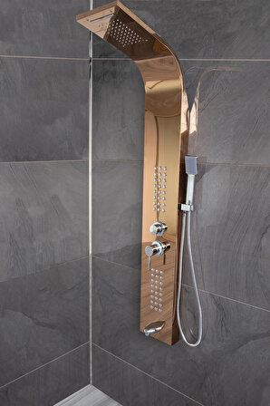 DECORDEM BANORA Infinity Lux Duş Paneli, 5 Fonksiyonlu, Paslanmaz Çelik, Tepe Duş, Şelale Sistem, Bronz
