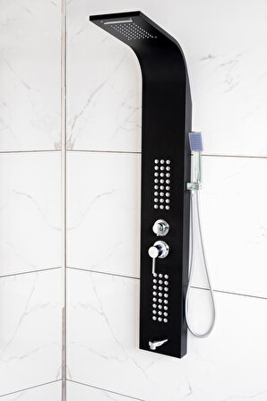 DECORDEM BANORA Infinity Lux Duş Paneli, 5 Fonksiyonlu, Paslanmaz Çelik, Tepe Duş, Şelale Sistem, Siyah