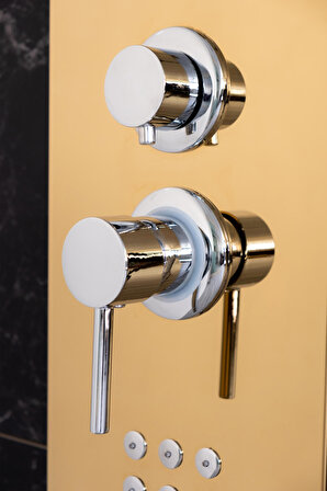 DECORDEM BANORA Infinity Lux Duş Paneli, 5 Fonksiyonlu, Paslanmaz Çelik, Tepe Duş, Şelale Sistem, Altın