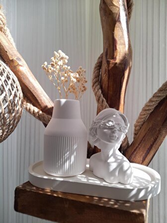 Kadın Figürlü 3'lü Vazo Seti & Dekoratif Obje & Tabak & Oval Vazo & Biblo & Dekoratif Eşya
