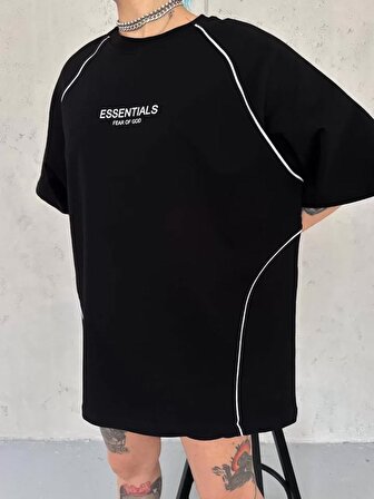 DEMZ Unisex Arabiye Detaylı T-Shirt - Siyah