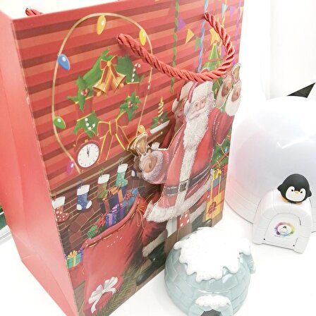 Karton Çanta 3D Yılbaşı Noel Baba Yeniyıl, Christmas Noel Çanta Hediyelik